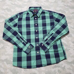 Untuckit Shirt Mens Medium Green Blue Checked Long Sleeve Button Up